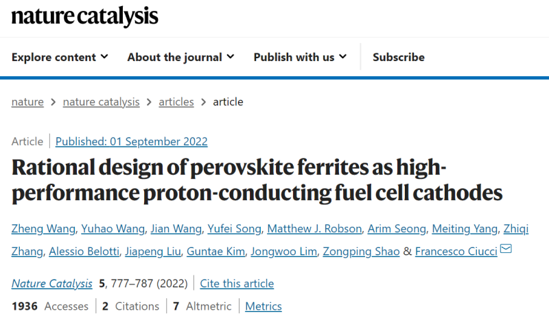 发表在Nature Catalysis上面的关于钙钛矿氧化物燃料电池阴极材料的结果